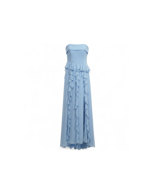 Vestido Strapless Volantes Celeste