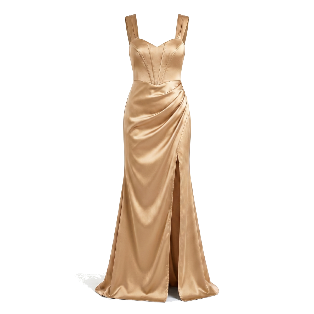 Vestido de Gala Satinado con Abertura :: Dorado
