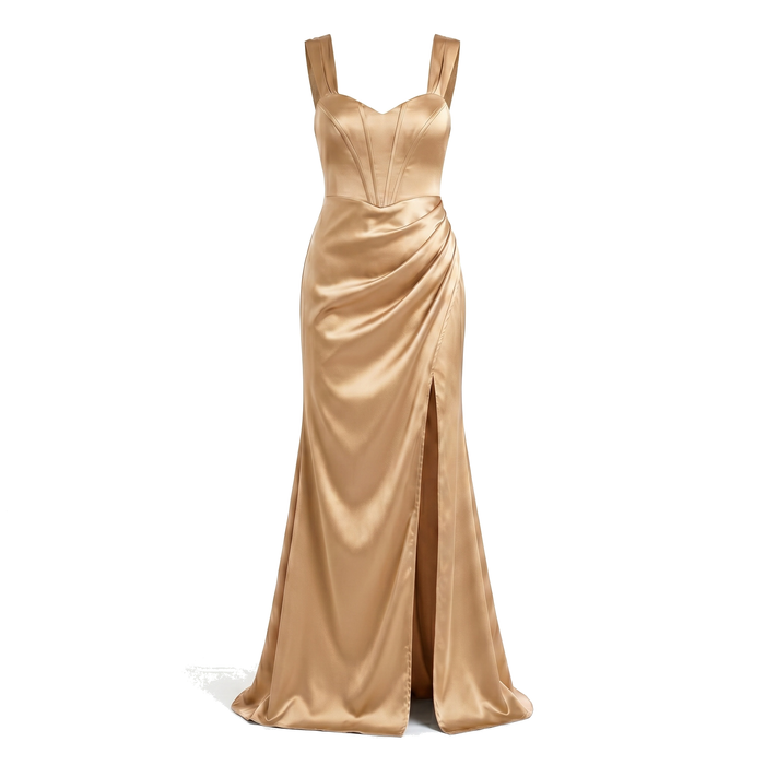 Vestido de Gala con Abertura Dorado