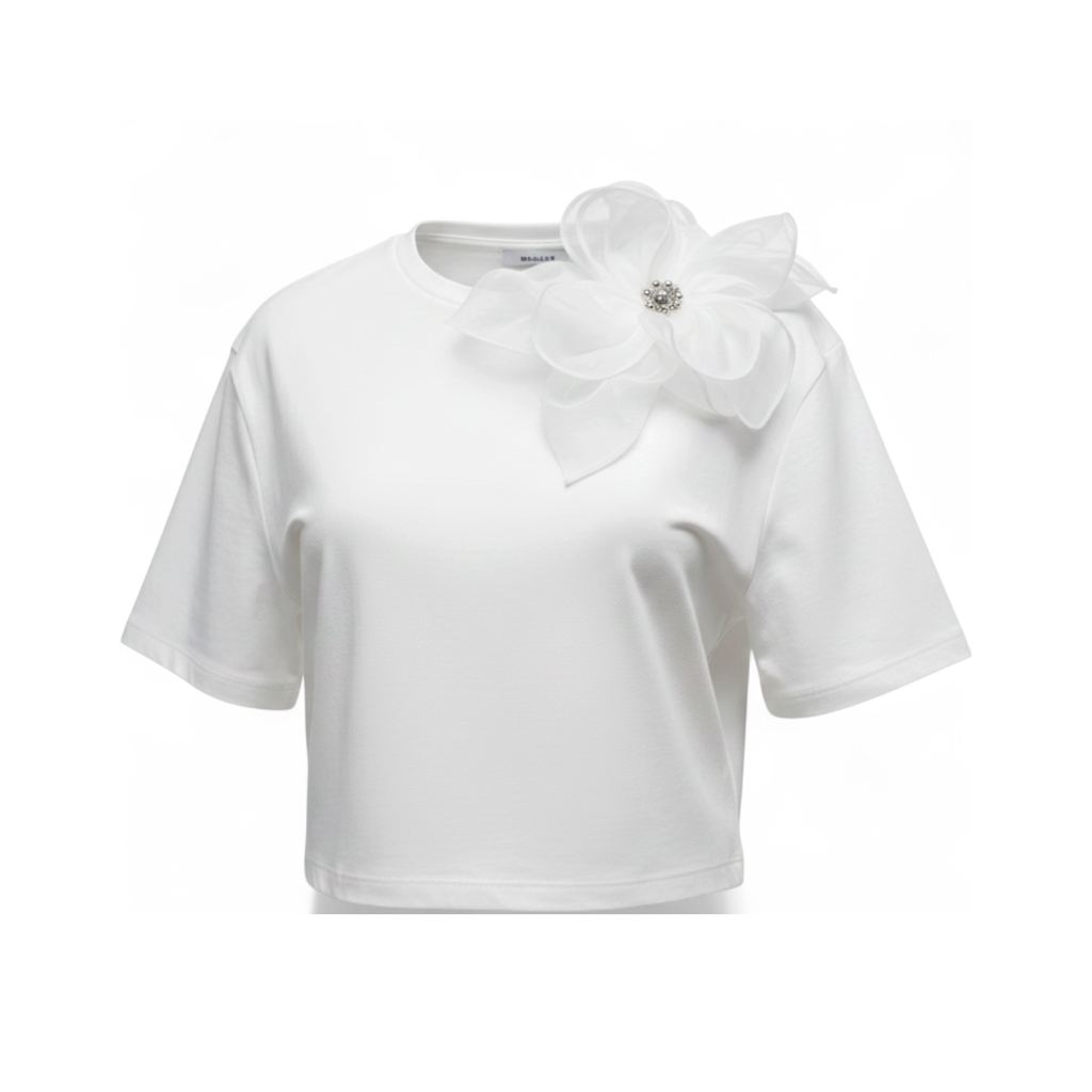 Blusa Blanca Cropped con Perlas