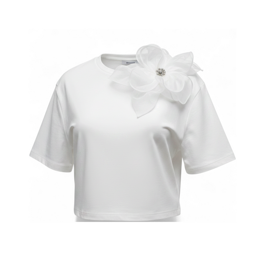 Blusa Blanca Cropped con Perlas