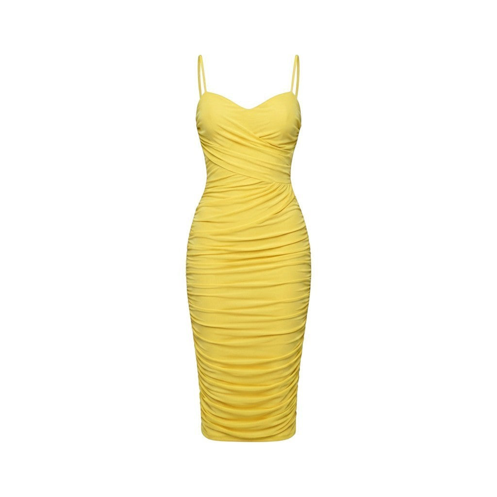 Vestido Midi Fruncido :: Amarillo