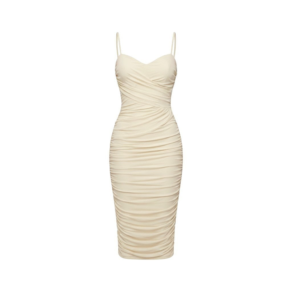 Vestido Midi Fruncido :: Crema