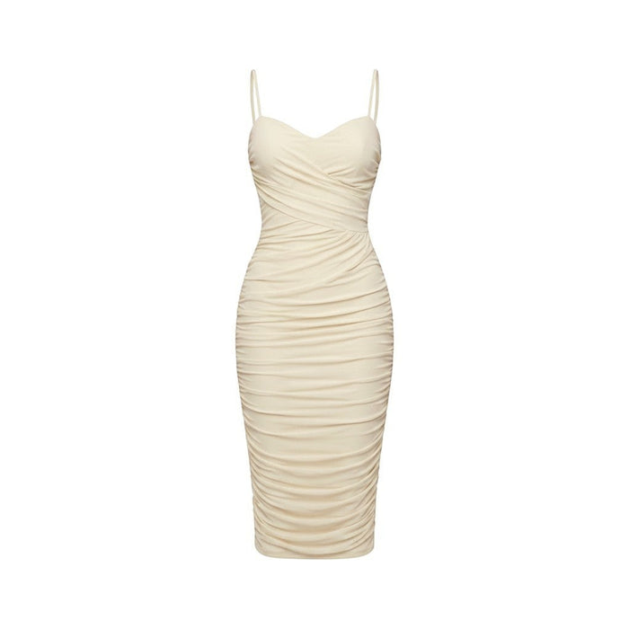 Vestido Midi Fruncido Crema