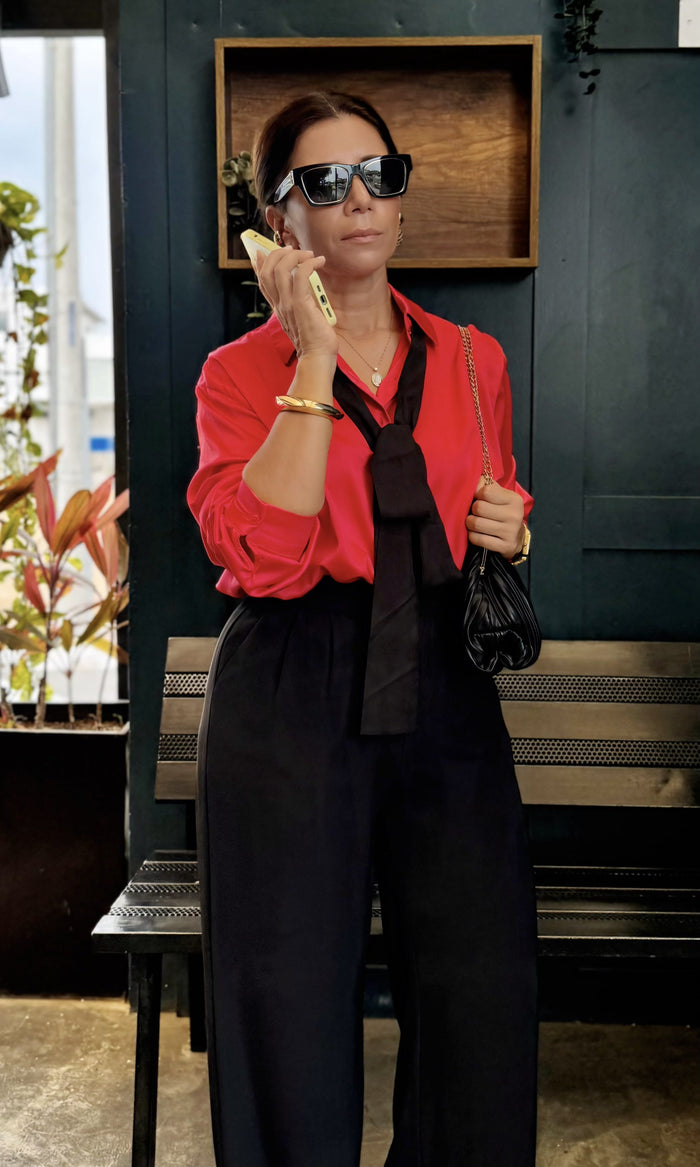 Blusa Satinada Camisera Rojo