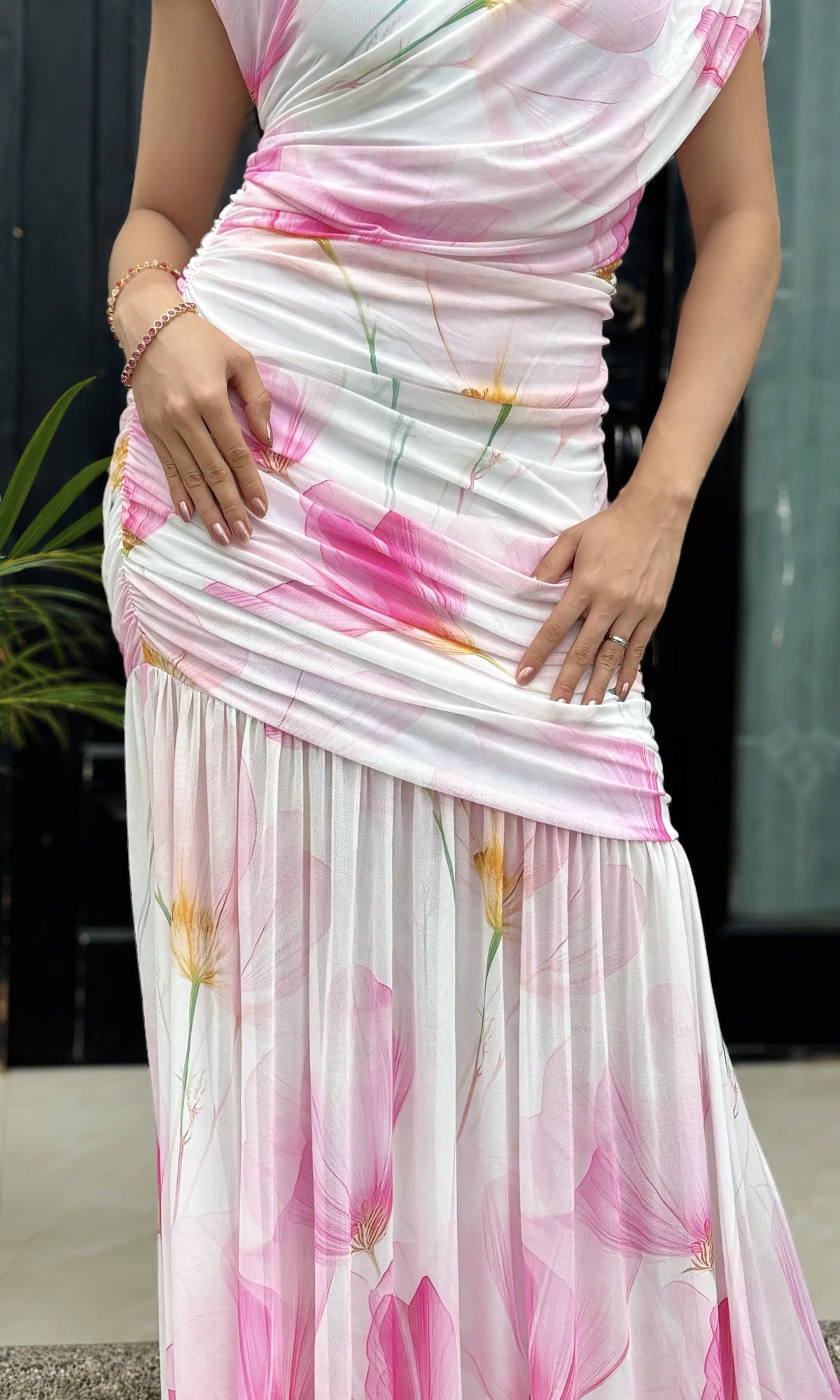 Vestido Largo Fruncido Floral rosa