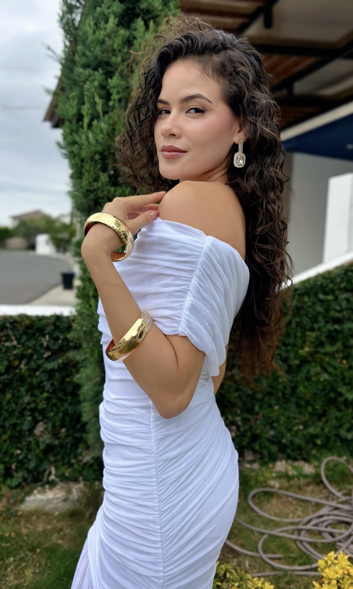 Vestido Largo Drapeado Blanco