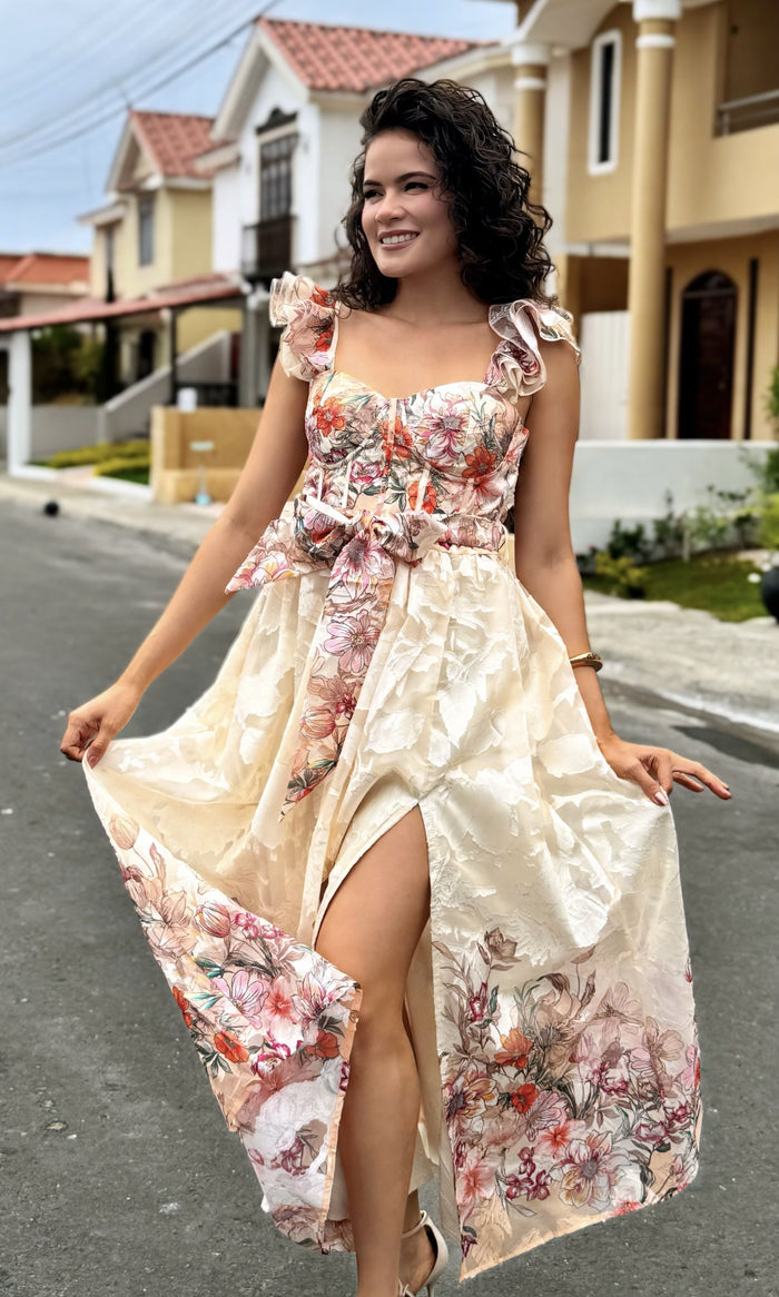 Vestido Midi Corsé Floral 
