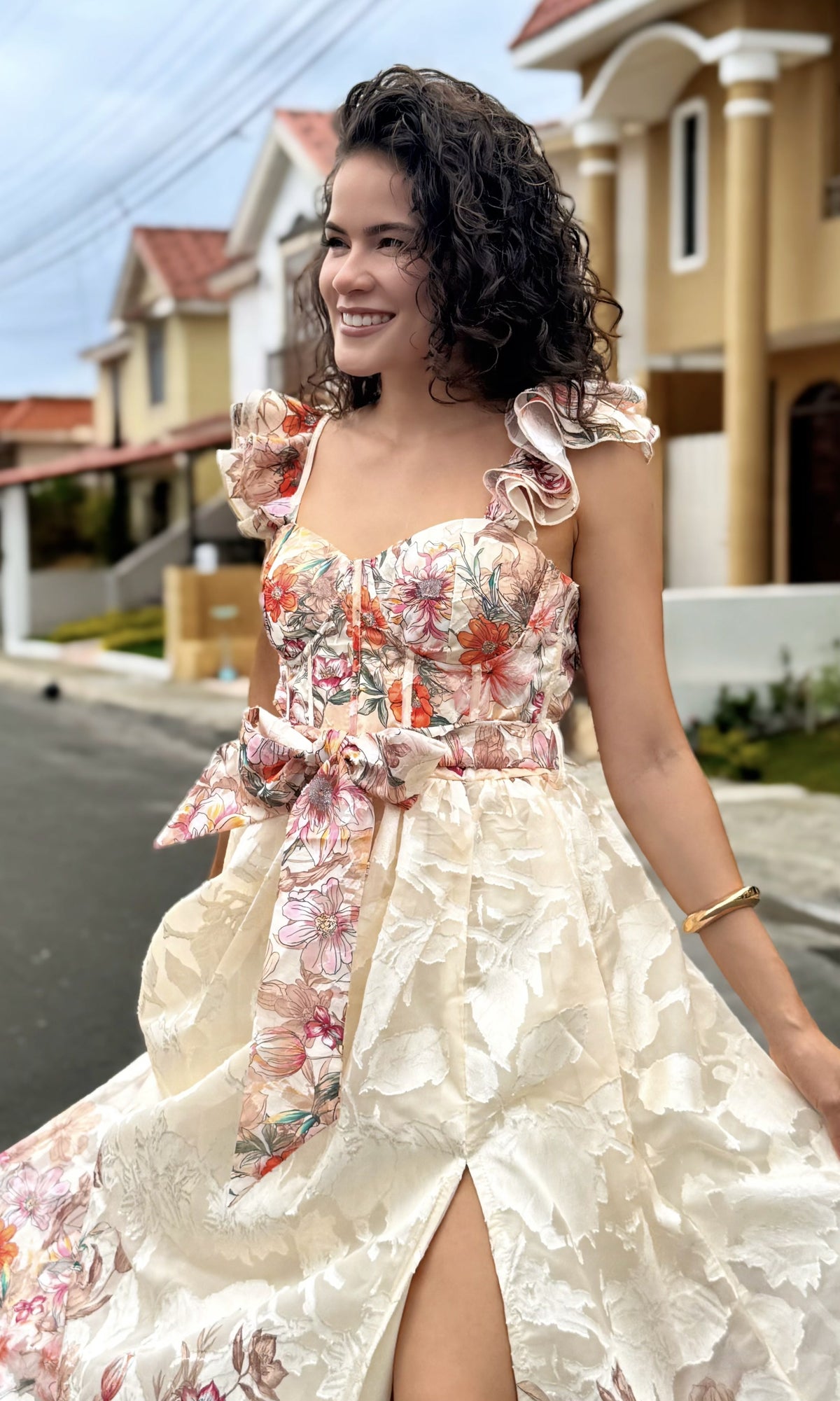 Vestido Corsé Floral Floral crema