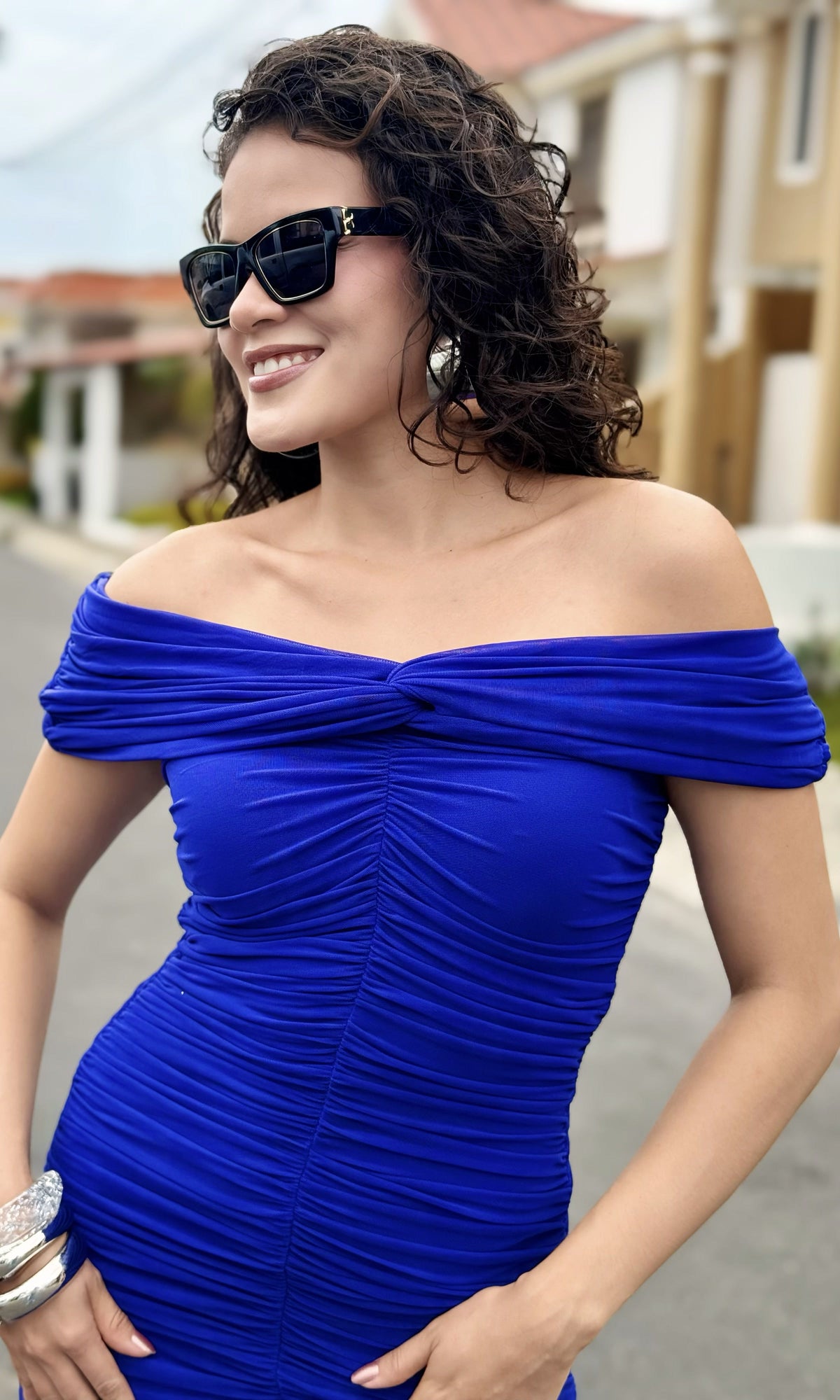 Vestido Fruncido Sirena Azul rey
