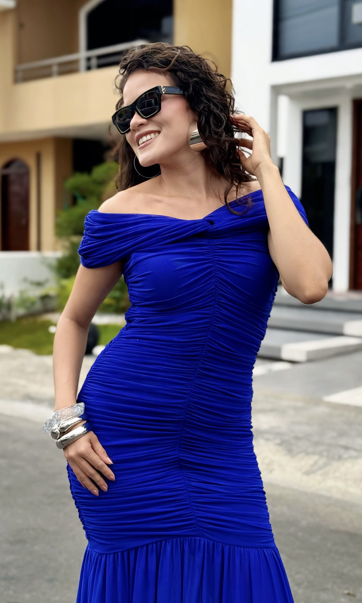 Vestido Fruncido Sirena Azul rey
