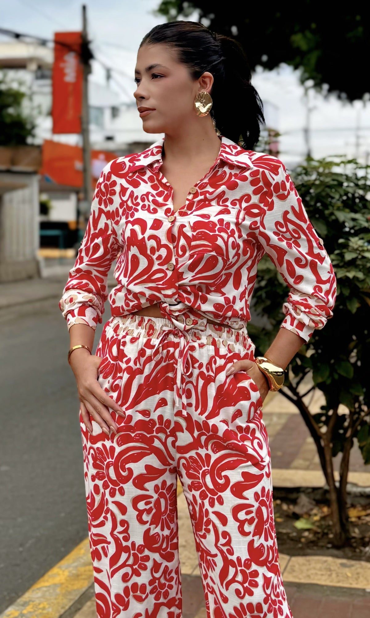Conjunto Estampado Barroco Rojo y blanco