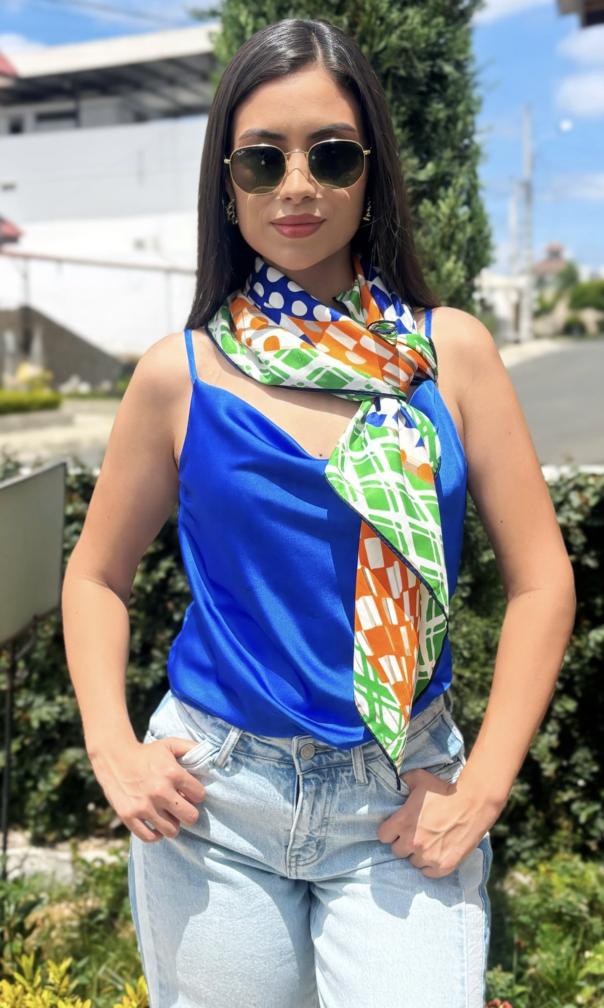 Blusa Satinada Tirantes Azul rey