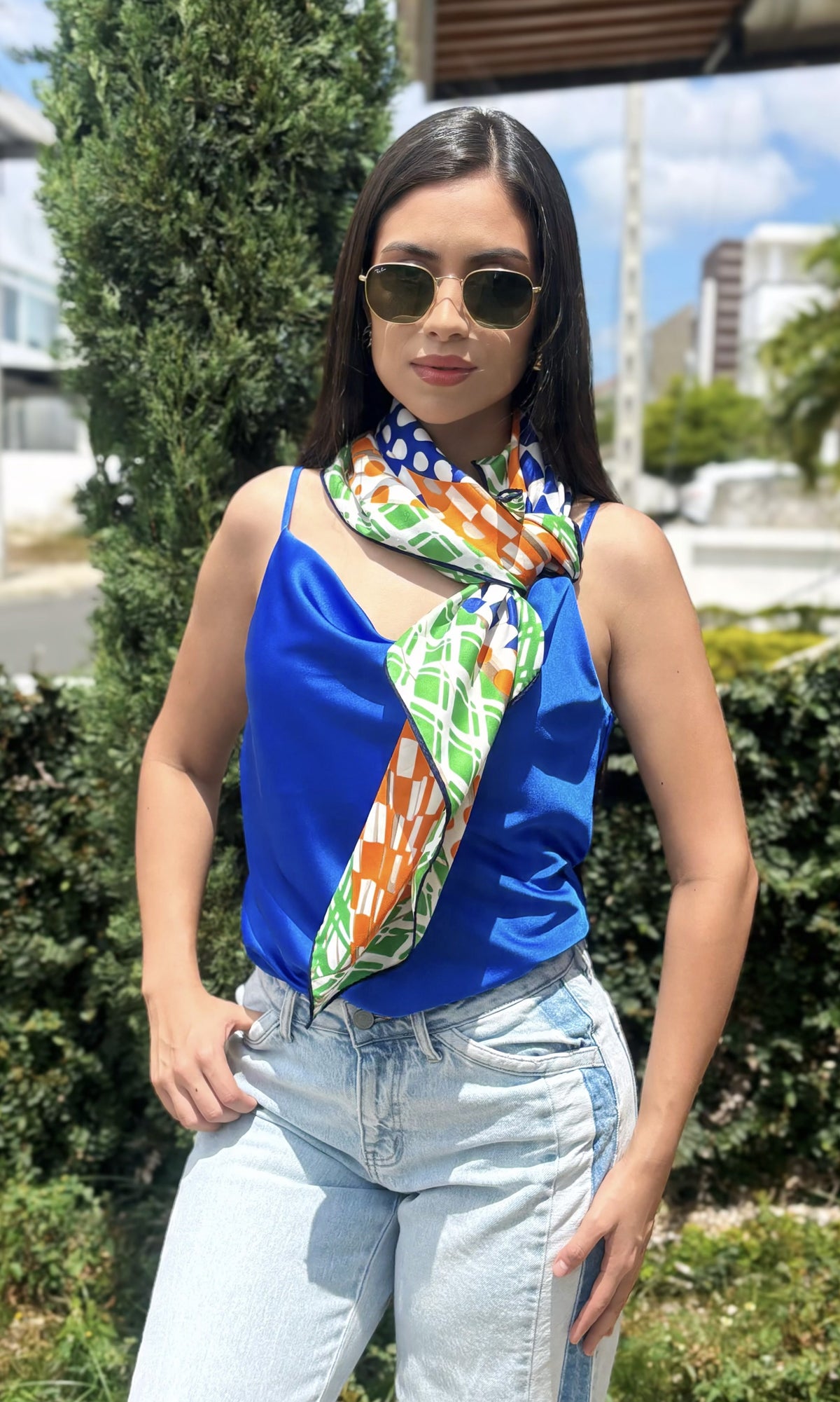 Blusa Satinada Tirantes Azul rey