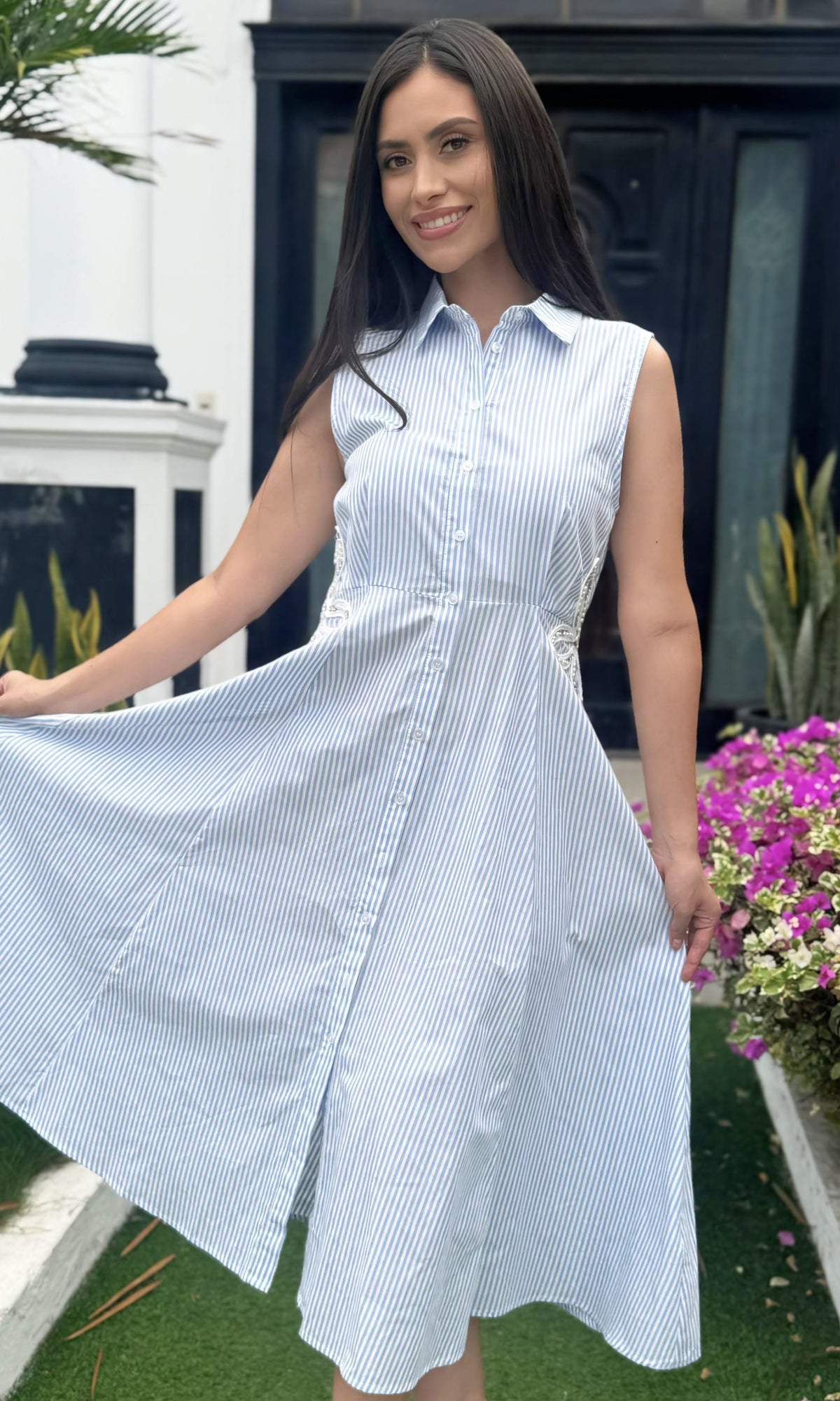 Vestido Camisero Rayas Celeste