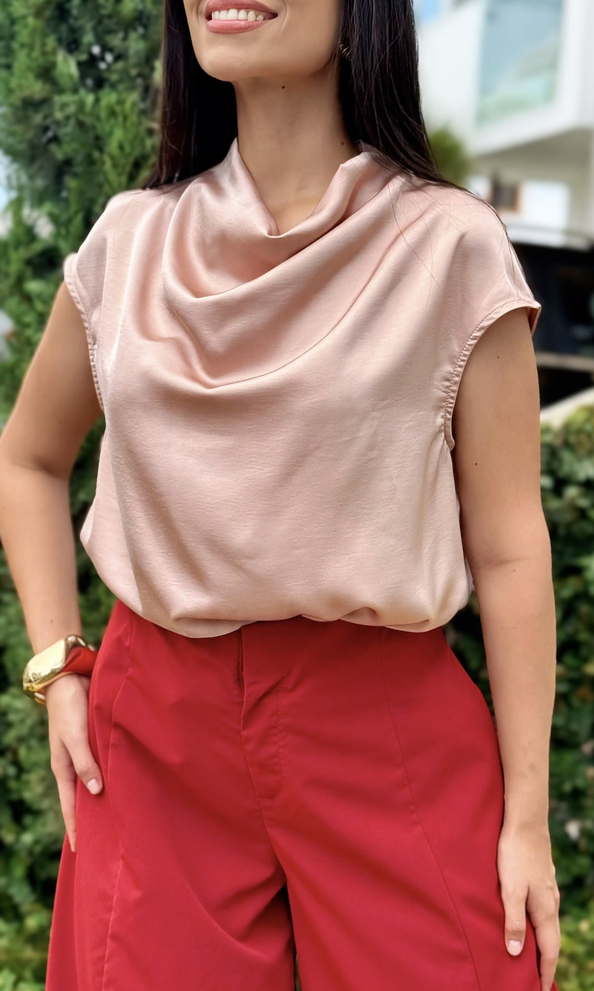 Blusa Cuello Drapeado Rosa palo