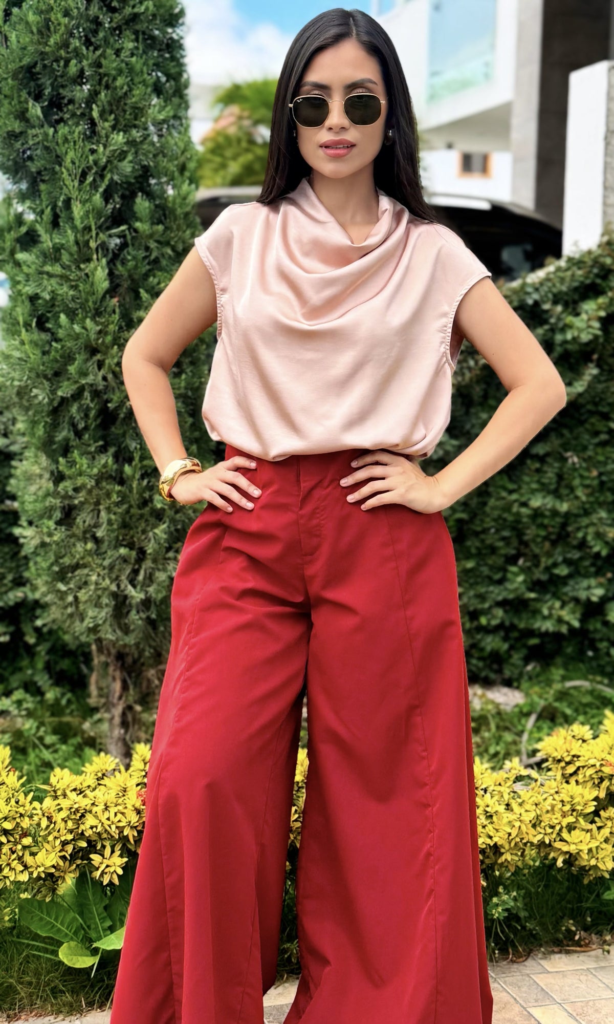 Blusa Cuello Drapeado Rosa palo