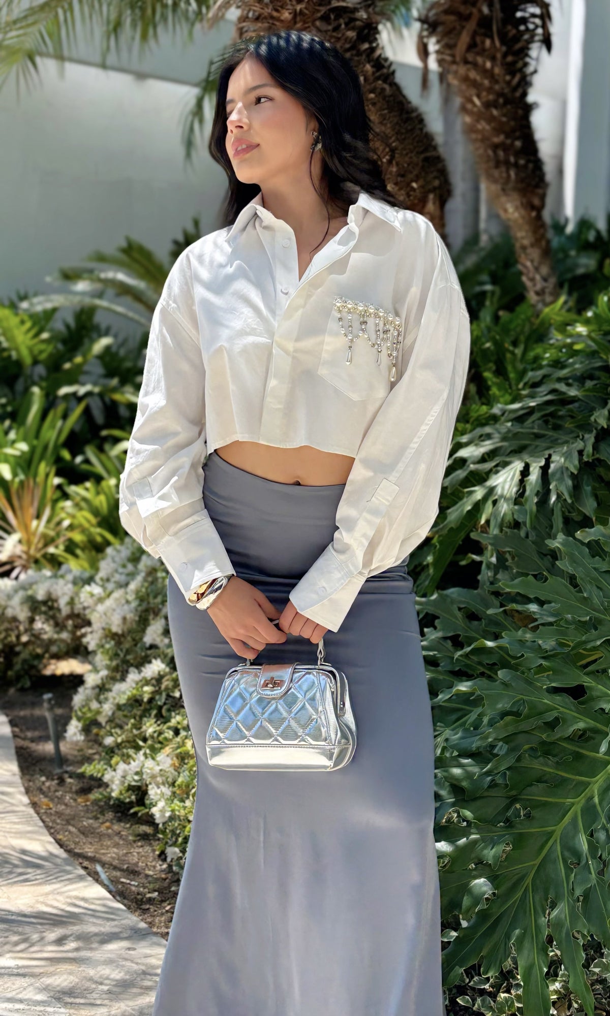 Camisa Cropped Bordada Blanco