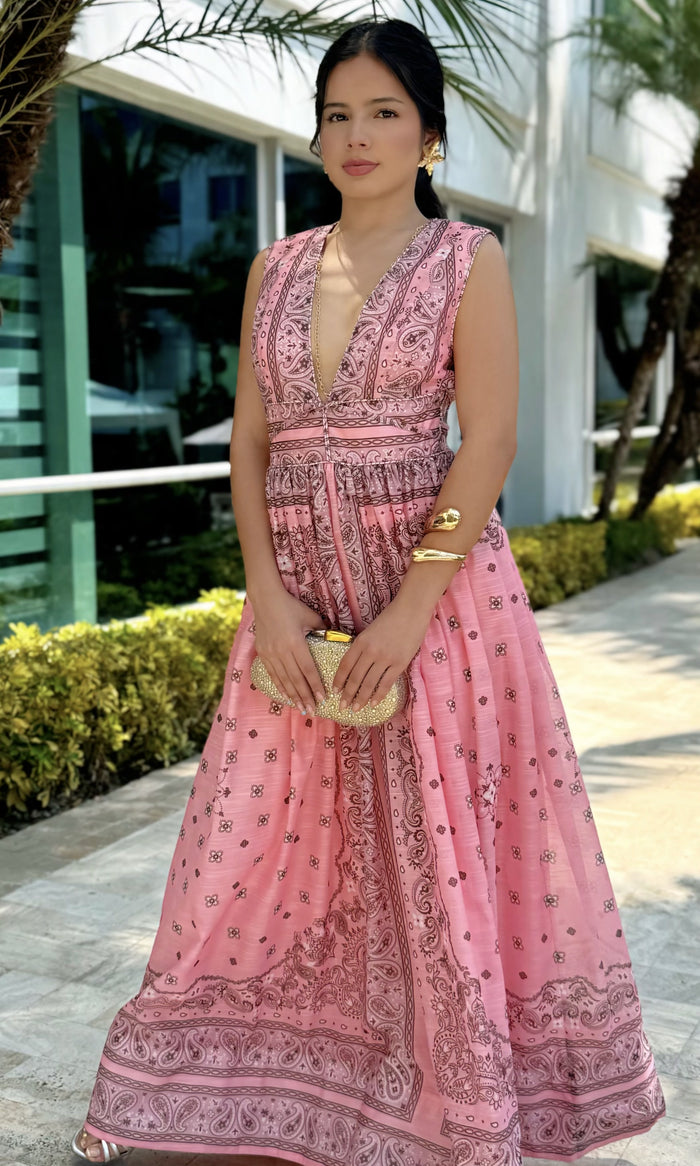 Vestido Largo Estampado Pañuelo 