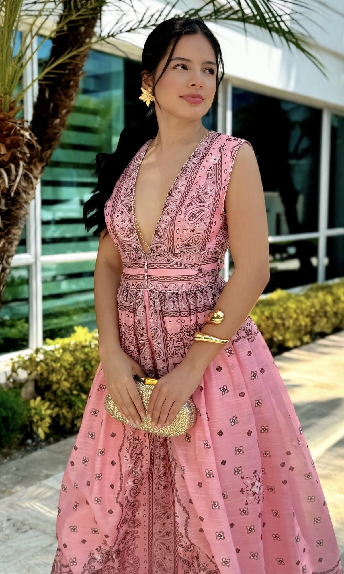 Vestido Estampado Pañuelo Rosa