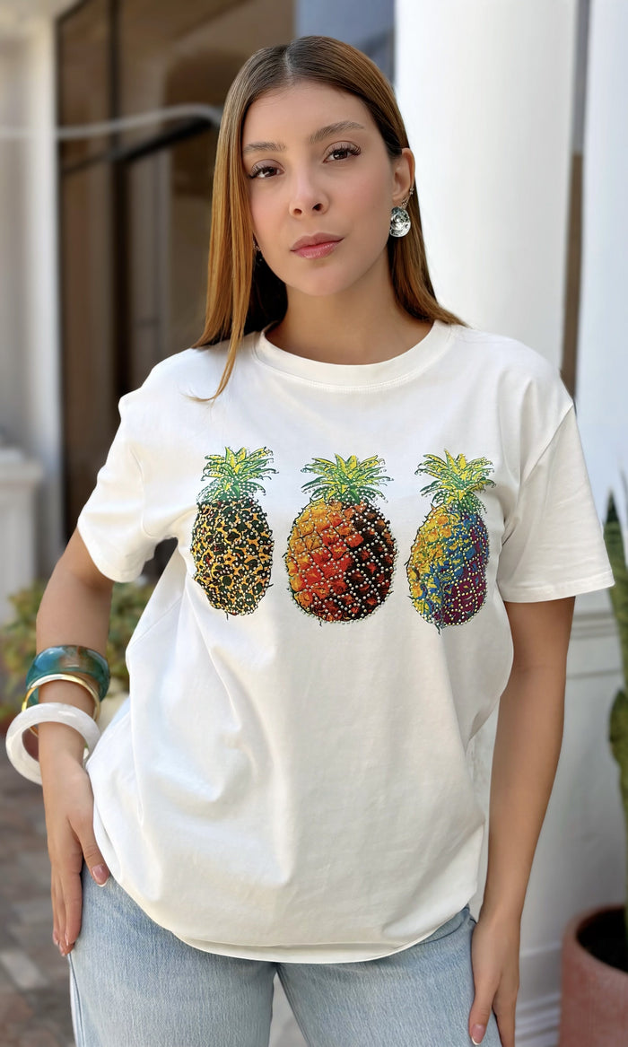 Camiseta Piñas Lentejuelas Blanco