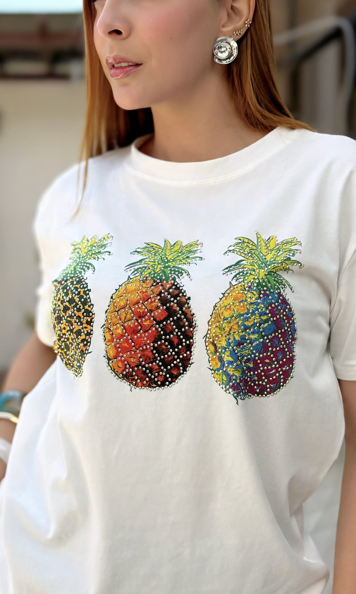 Camiseta Piñas Lentejuelas Blanco