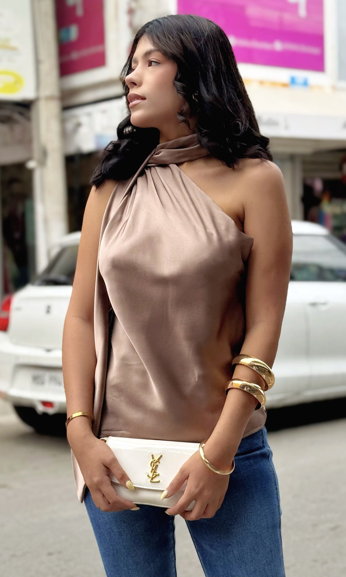Blusa Halter Asimétrica Moca
