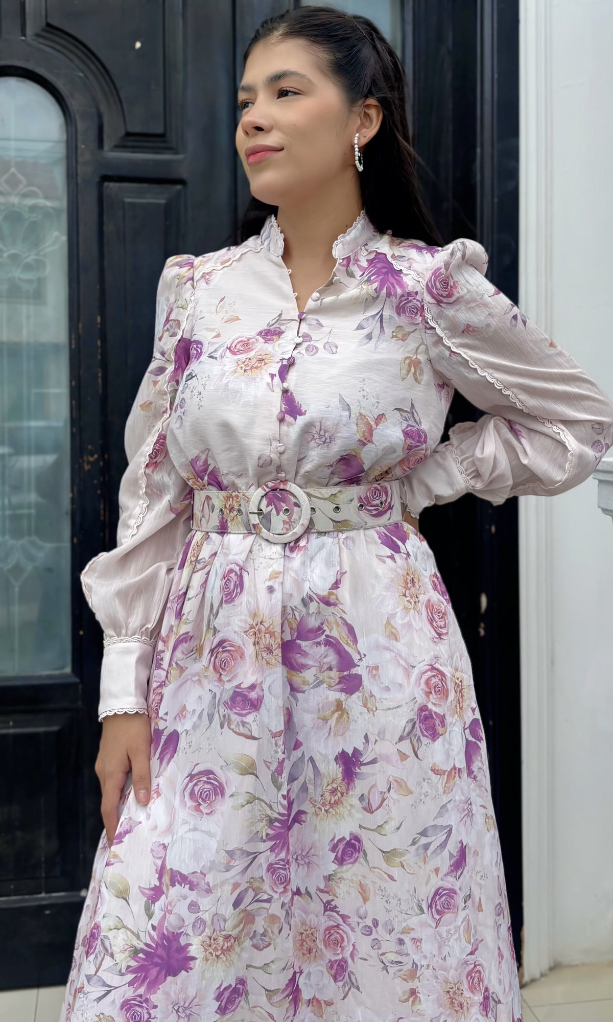Vestido Largo Floral Cinturón Floral