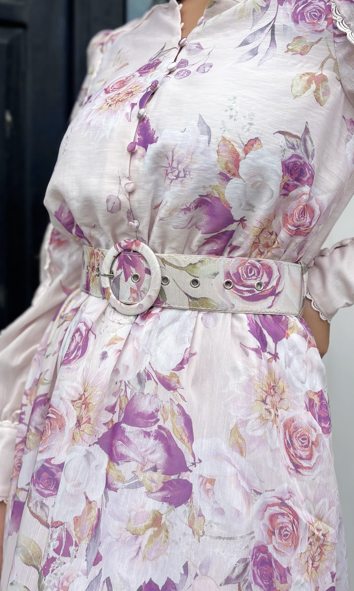 Vestido Largo Floral Cinturón Floral