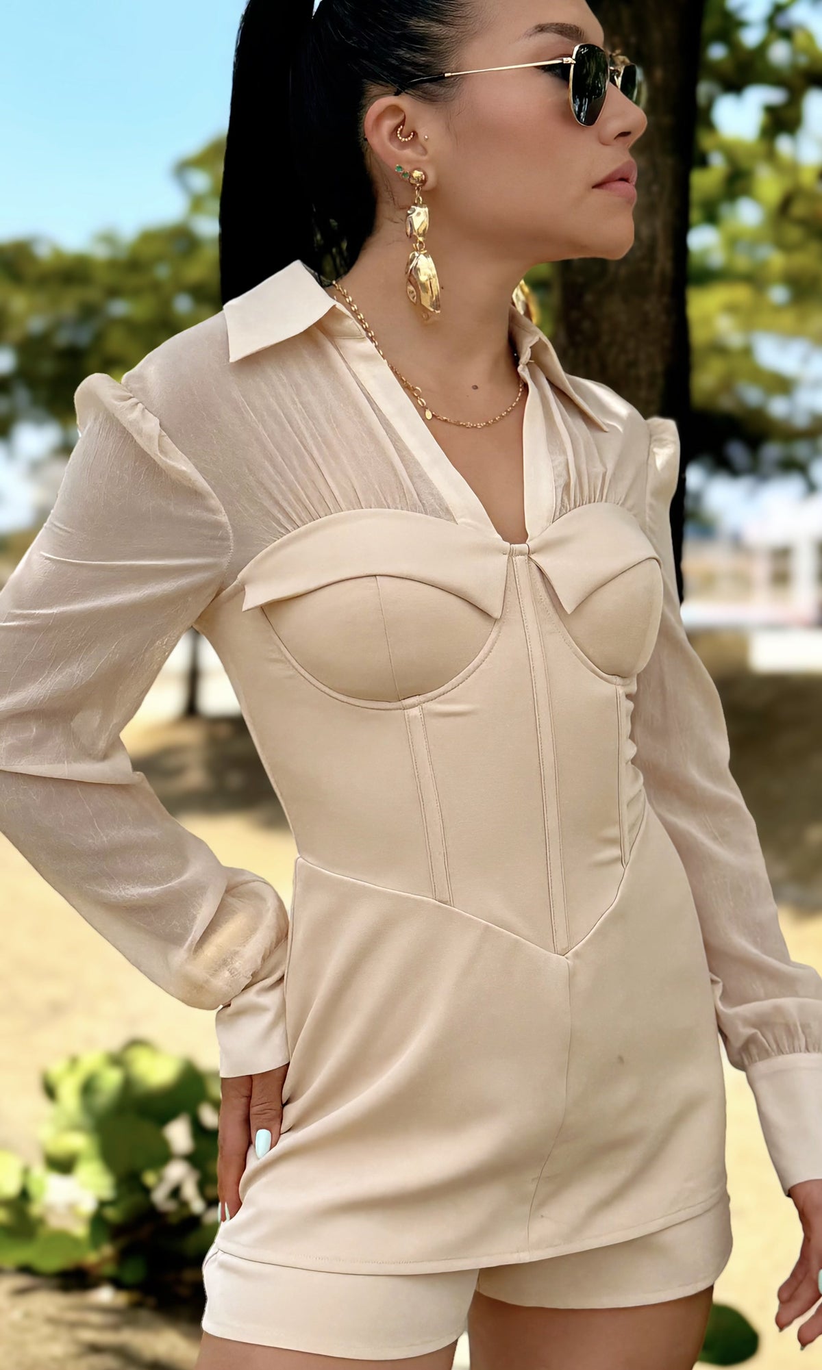 Conjunto Corsé Short Beige