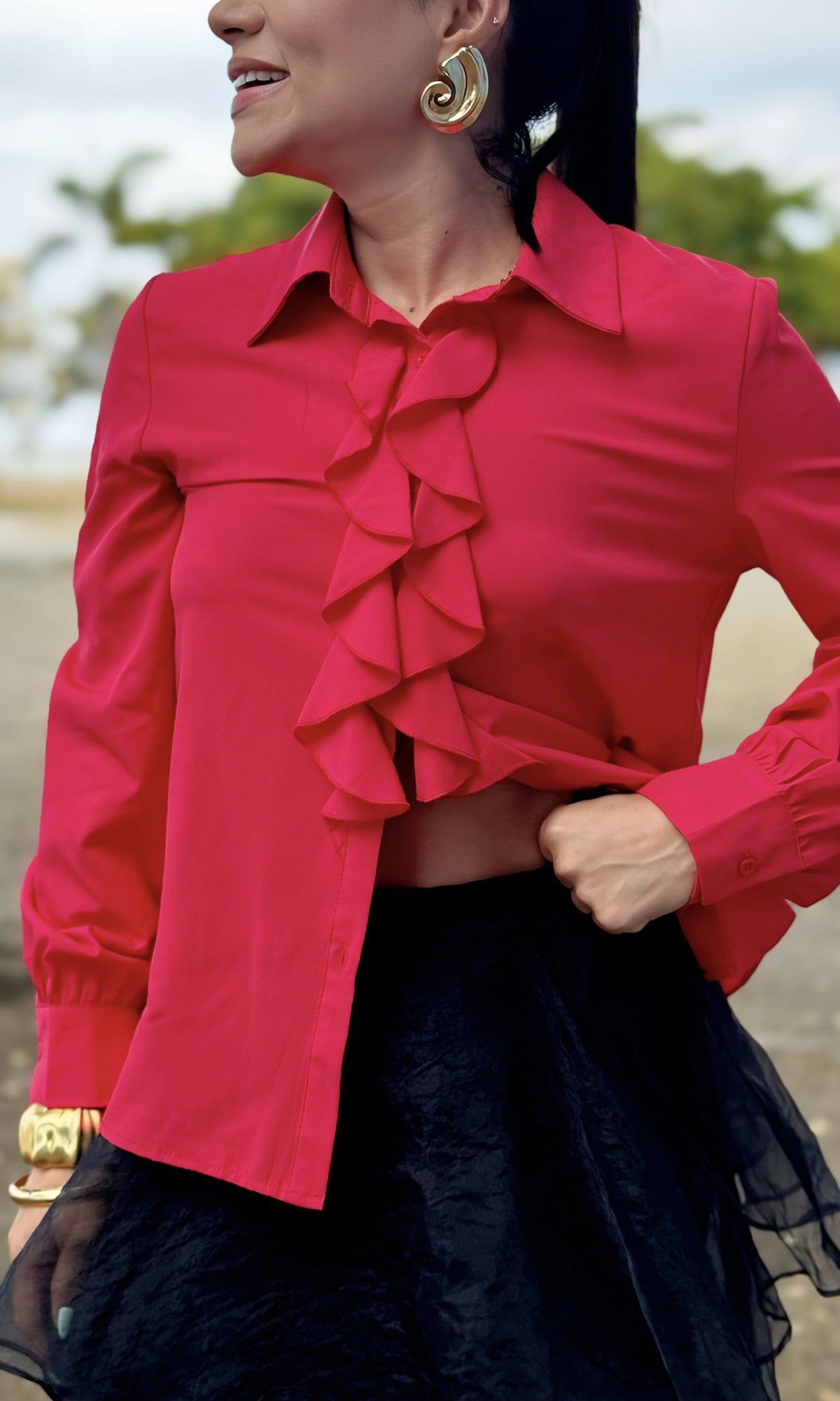 Blusa Volantes Cascada Rojo