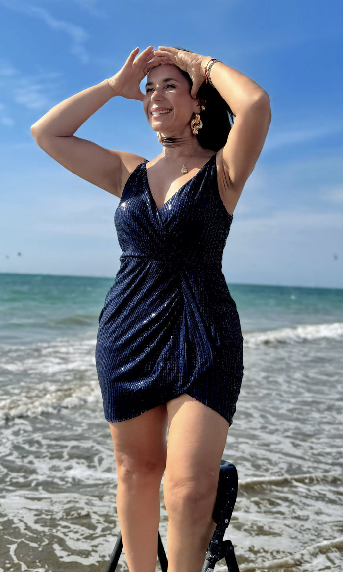 Vestido Corto Lentejuelas Azul marino