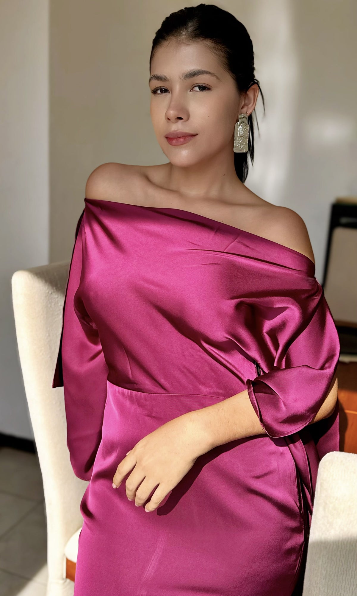 Vestido Largo Manga Kimono Fucsia