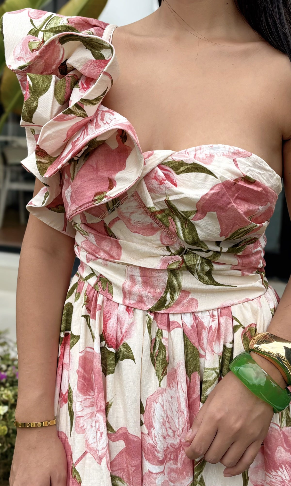 Vestido Midi Volante Asimétrico Floral rosa