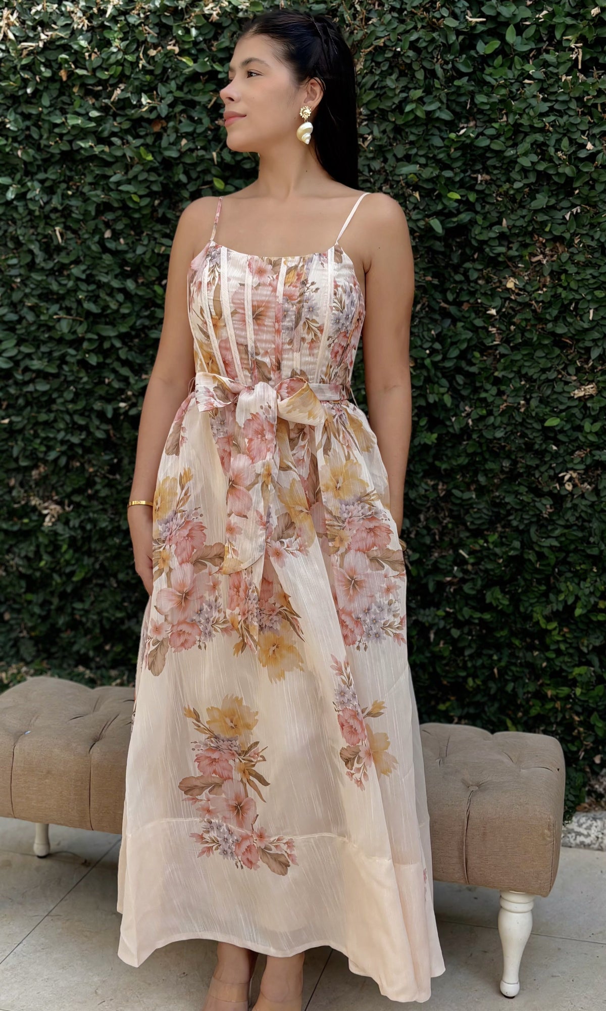 Vestido Largo Floral Fajín Floral