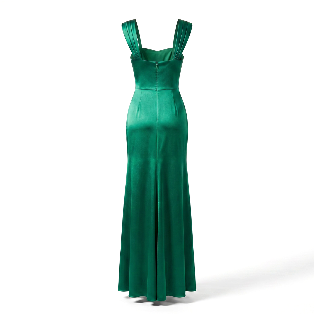 Vestido de Gala Satinado con Abertura :: Verde esmeralda