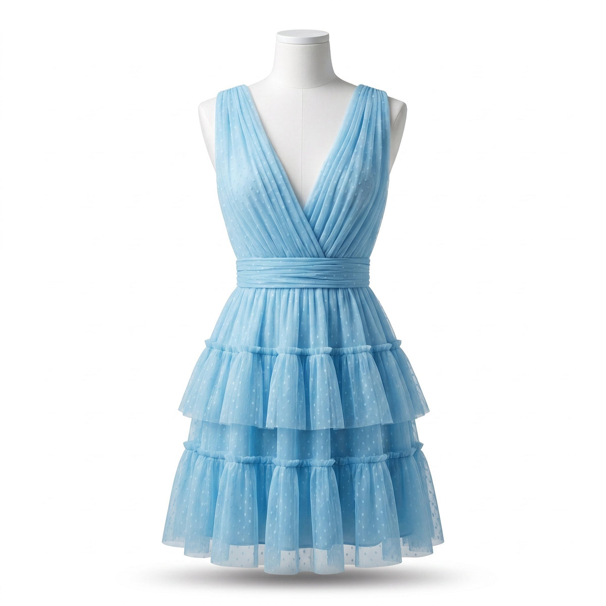 Vestido Corto Azul Volantes
