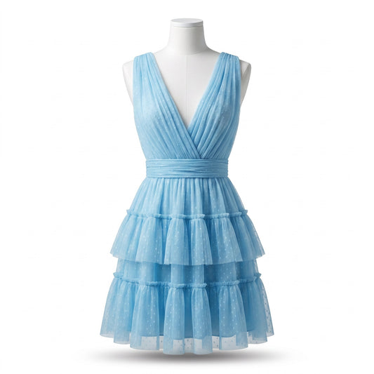 Vestido Corto Azul Volantes