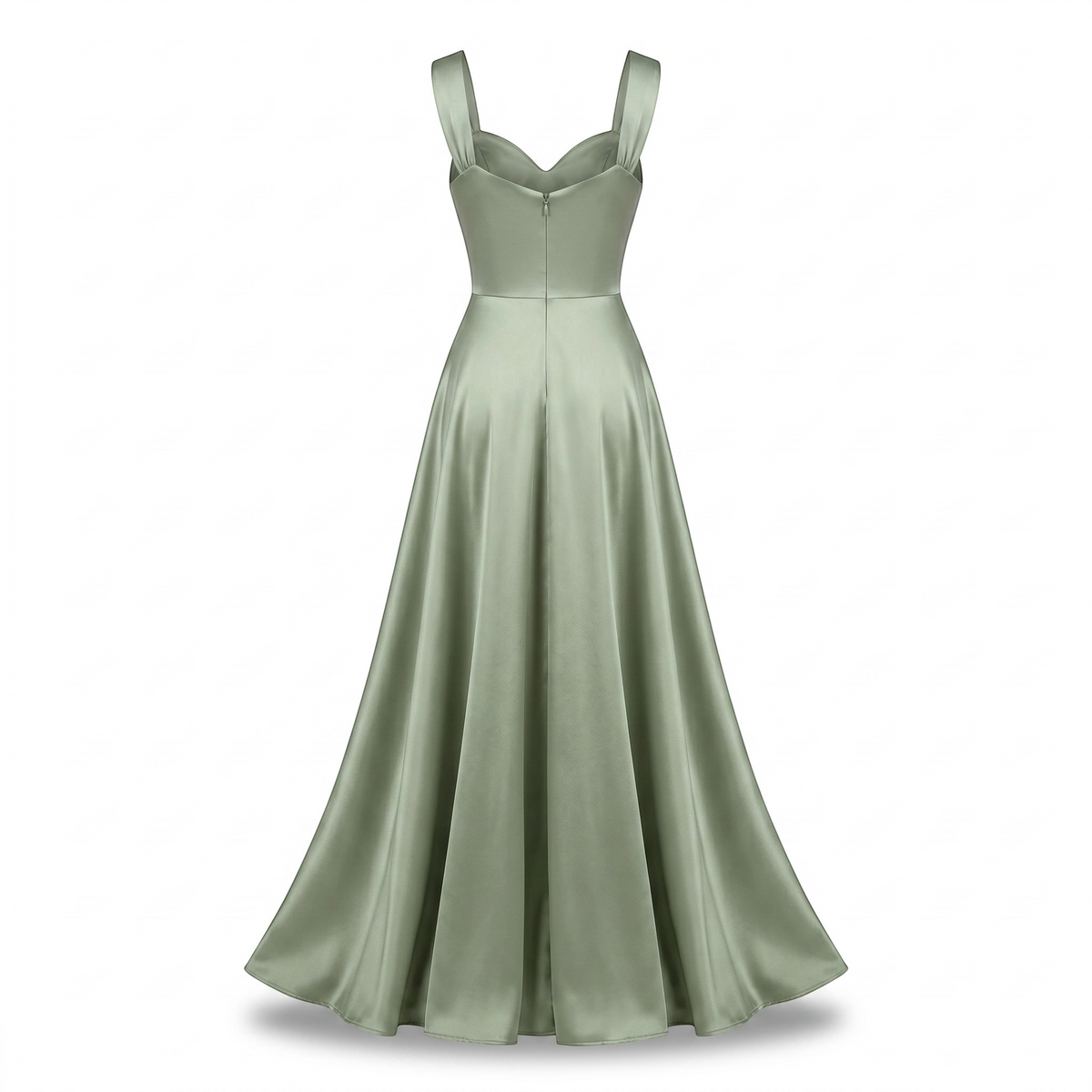 Vestido de Gala Satinado Falda Amplia :: Verde Oliva