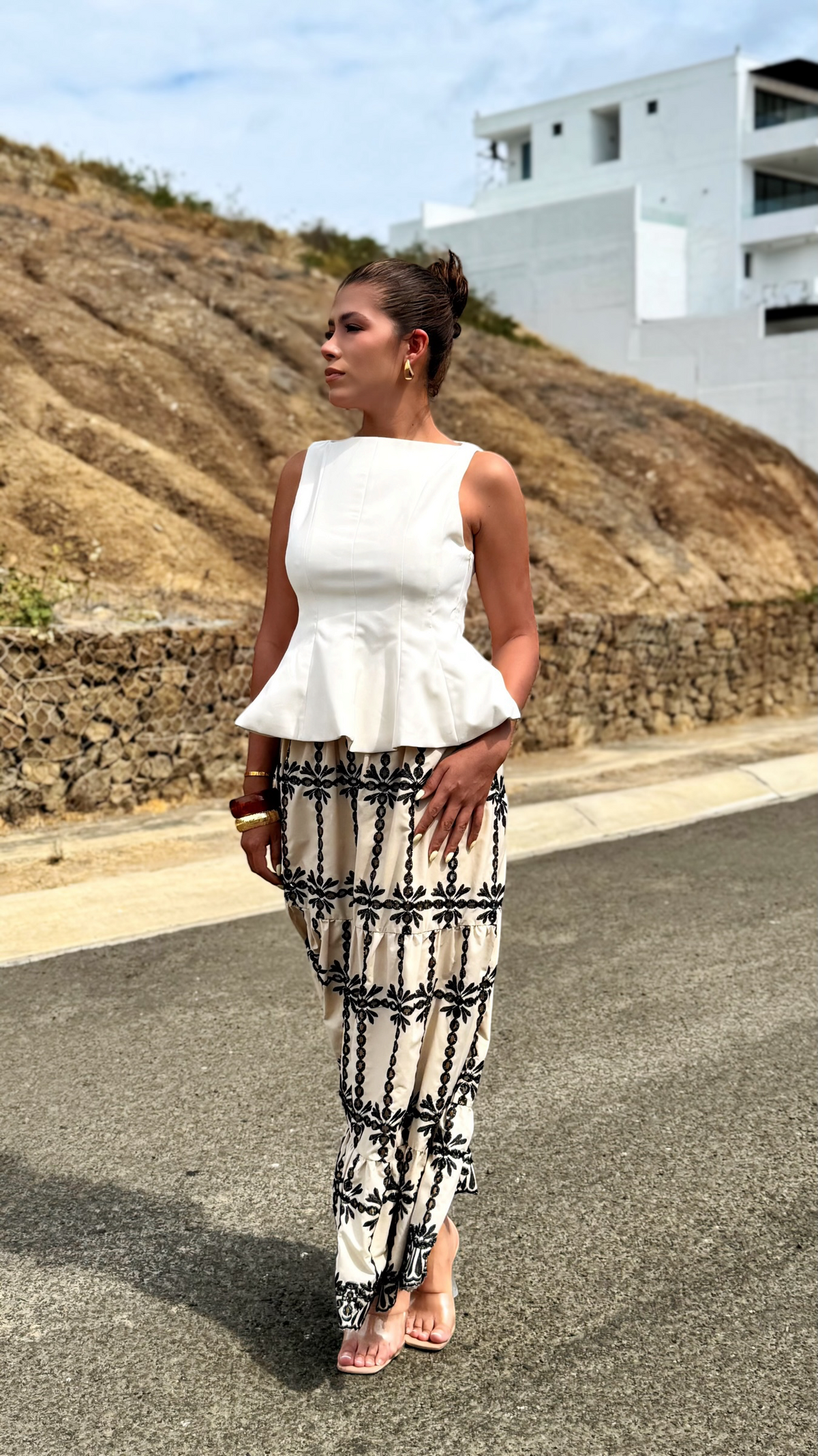 Falda Larga Volantes Estampada