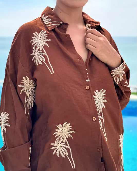 Conjunto Camisa y Pantalon Palmeras Terracota