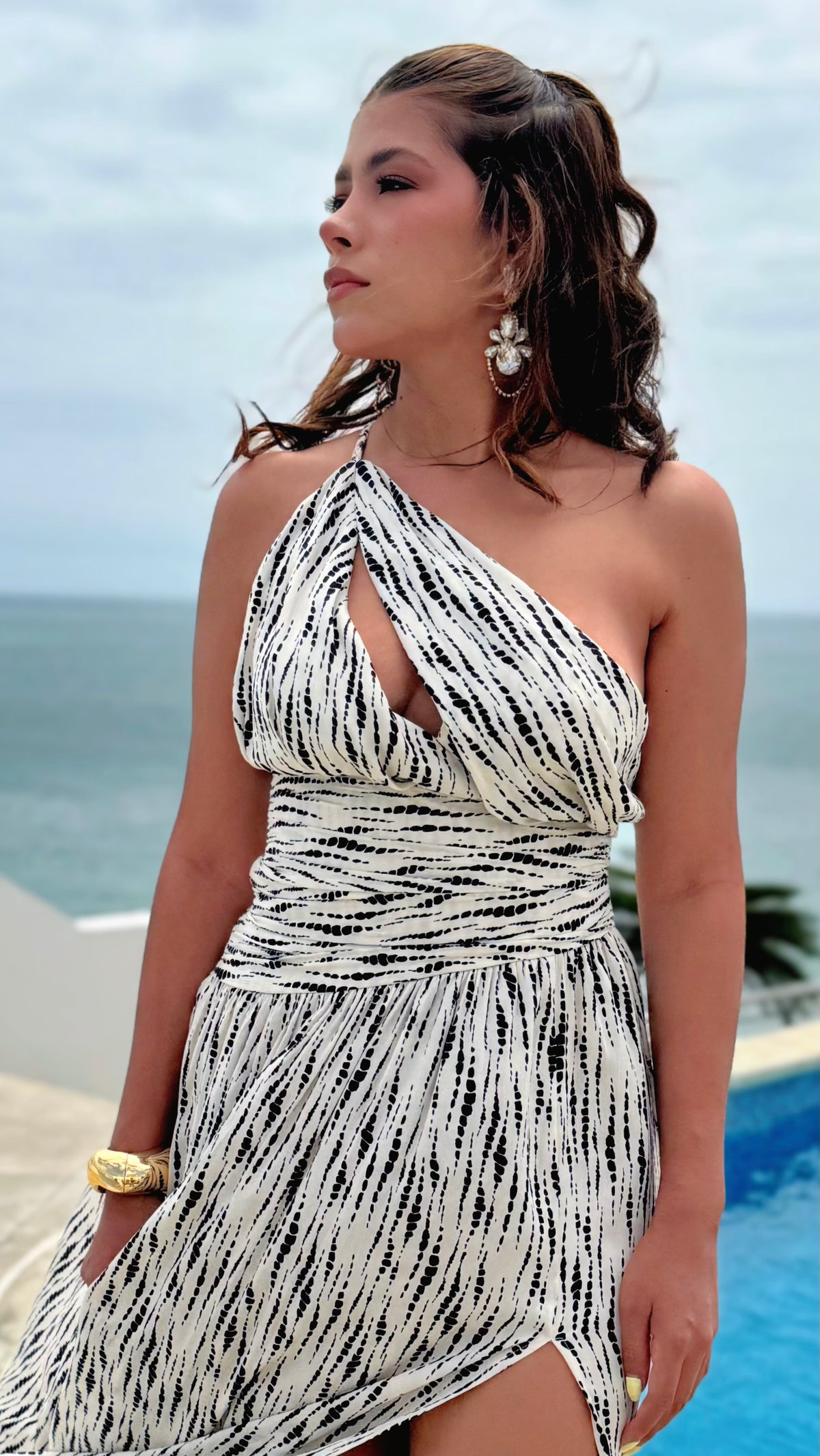 Vestido Maxi Estampado Un Hombro