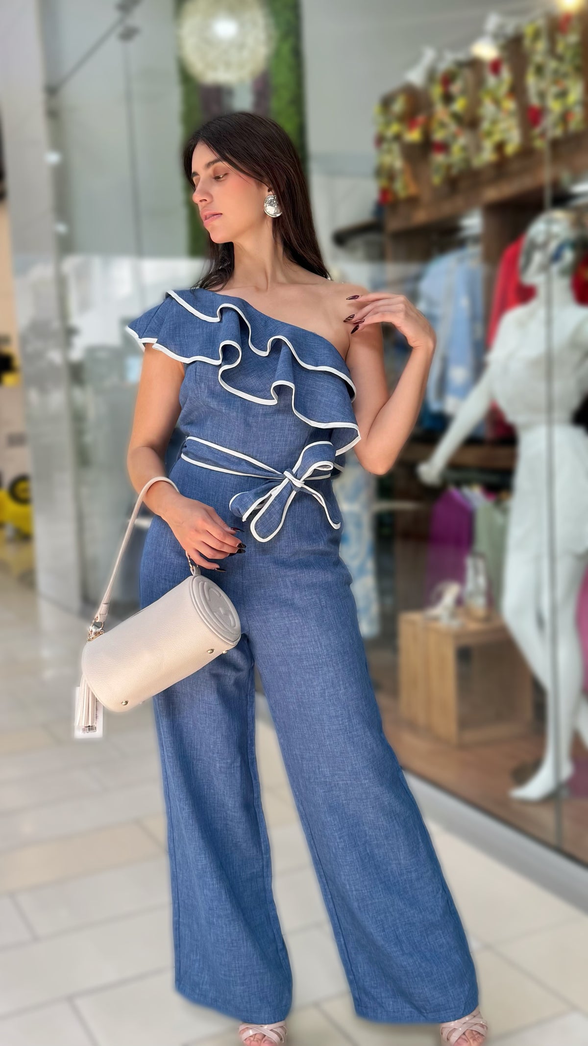 Enterizo Chambray Un Hombro
