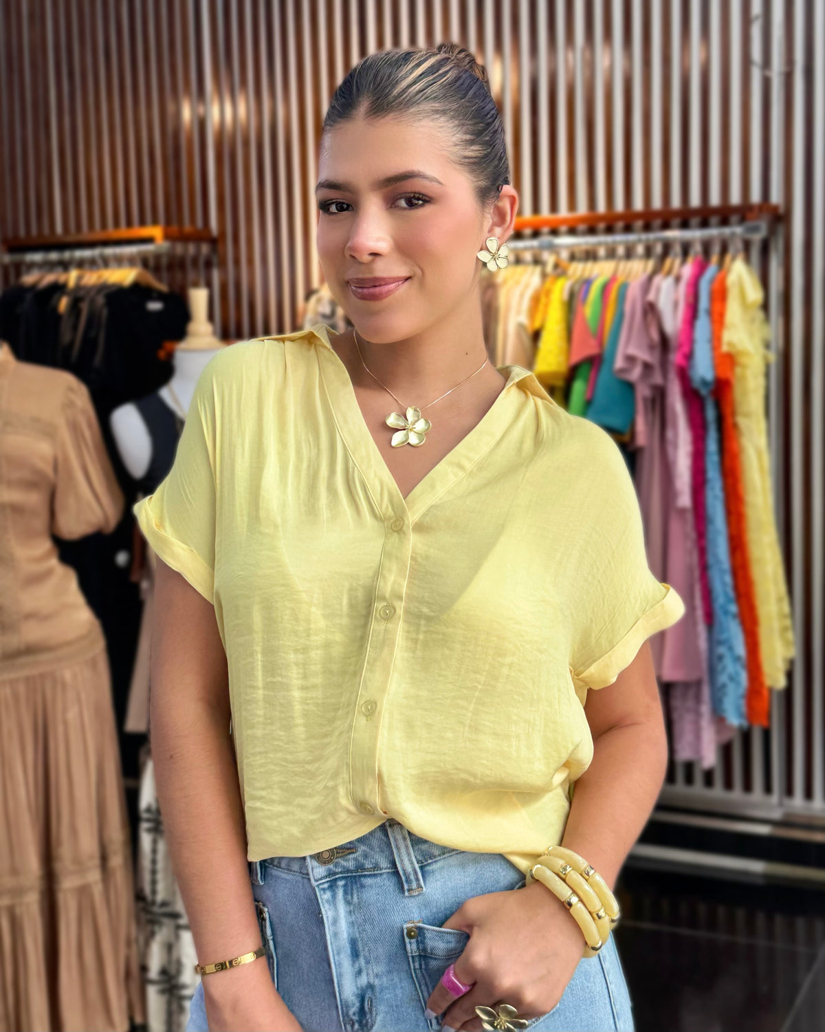 Blusa Botones Frontales Amarillo