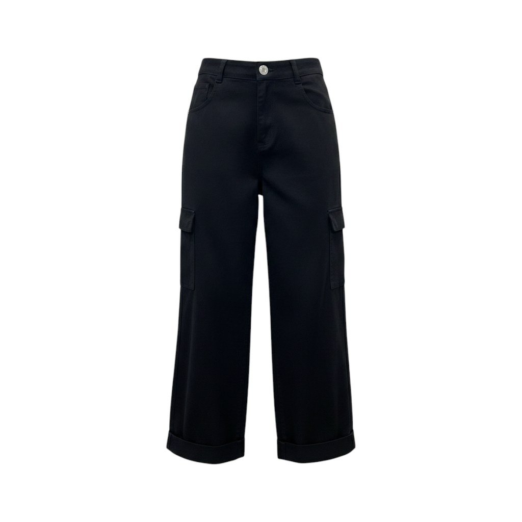 Pantalón Cargo Negro Pierna Ancha
