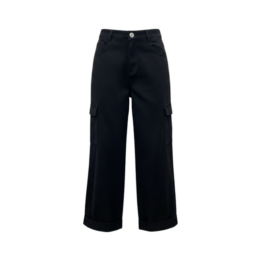Pantalón Cargo Negro Pierna Ancha
