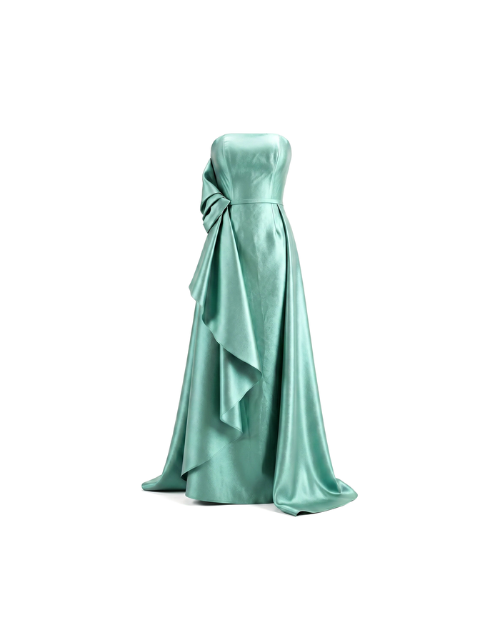 Vestido Palabra de Honor Verde Agua