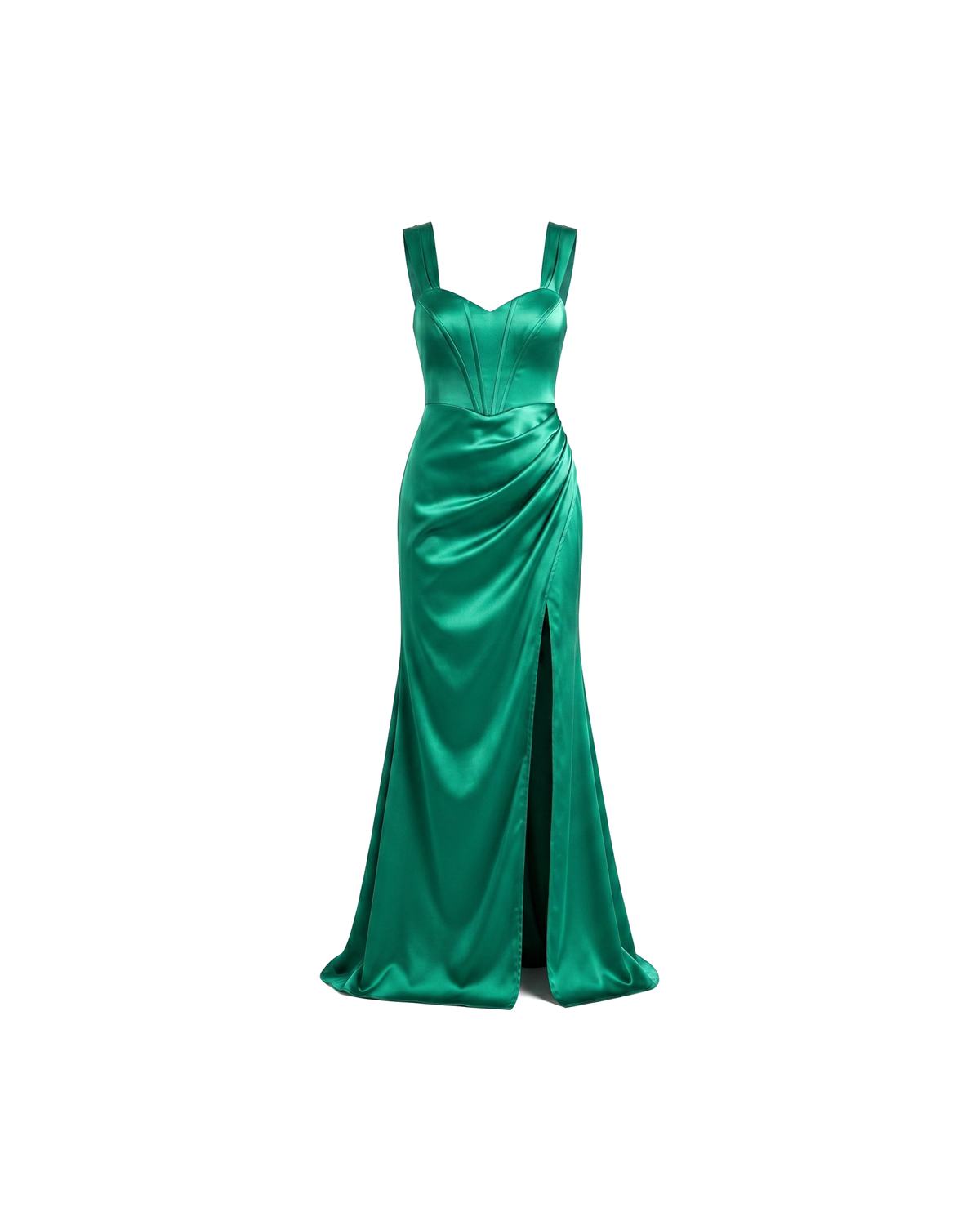Vestido de Gala Satinado con Abertura :: Verde esmeralda