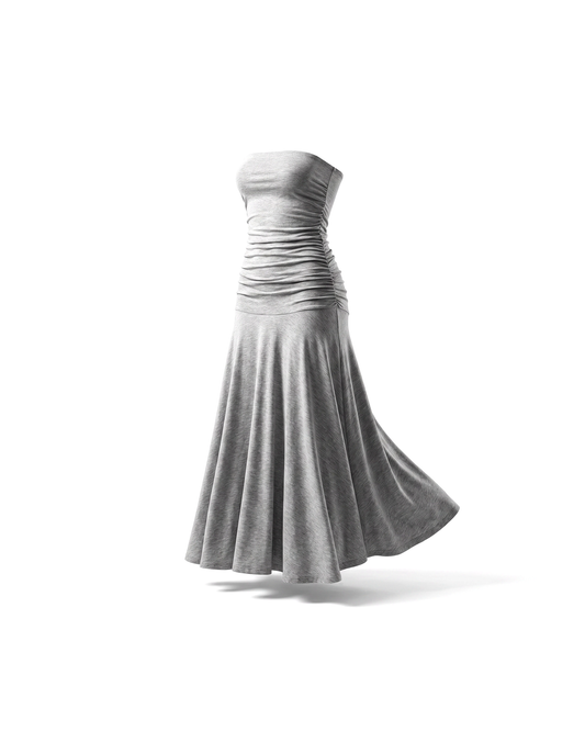 Vestido Maxi Strapless Gris