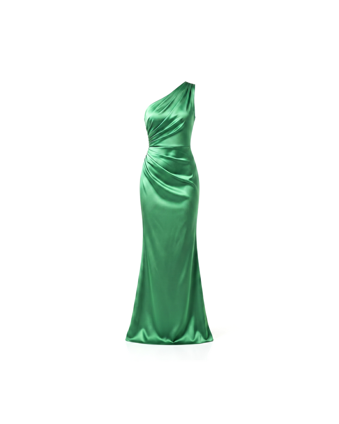 Vestido Gala Un Hombro Esmeralda